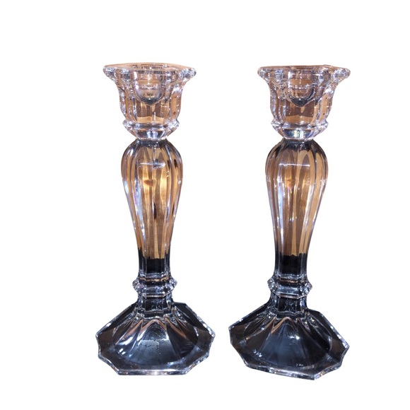 Oscar del Renta Austrian Crystal Candlestick Holders Set of 2 Fluted 8.5" - Picture 2 of 5